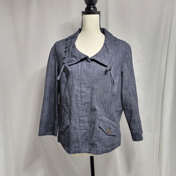 JM collection denim collared button, pockets blazer jacket size 12P UNIQUE - Picture 1 of 6